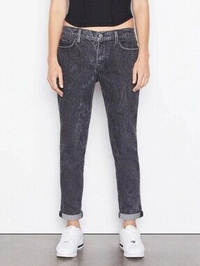 FRAME 'Le Garcon' Edgy Black Acid Wash Jeans SZ 32 Straight Leg Mid Rise